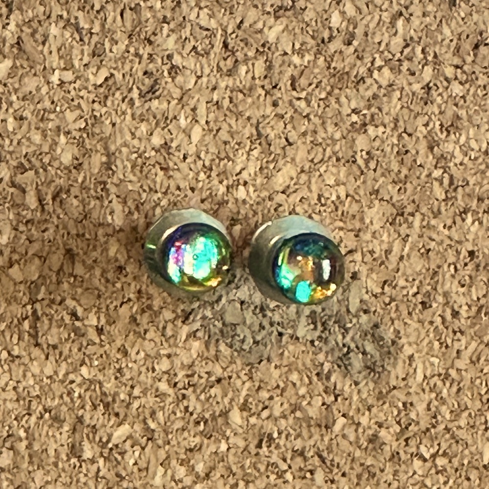 Faux black opal studs